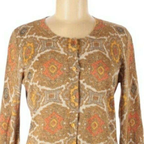 Talbots Cardigan Cotton Button Retro 70s Geek Secretary Grannycore Medallion M - Picture 5 of 11